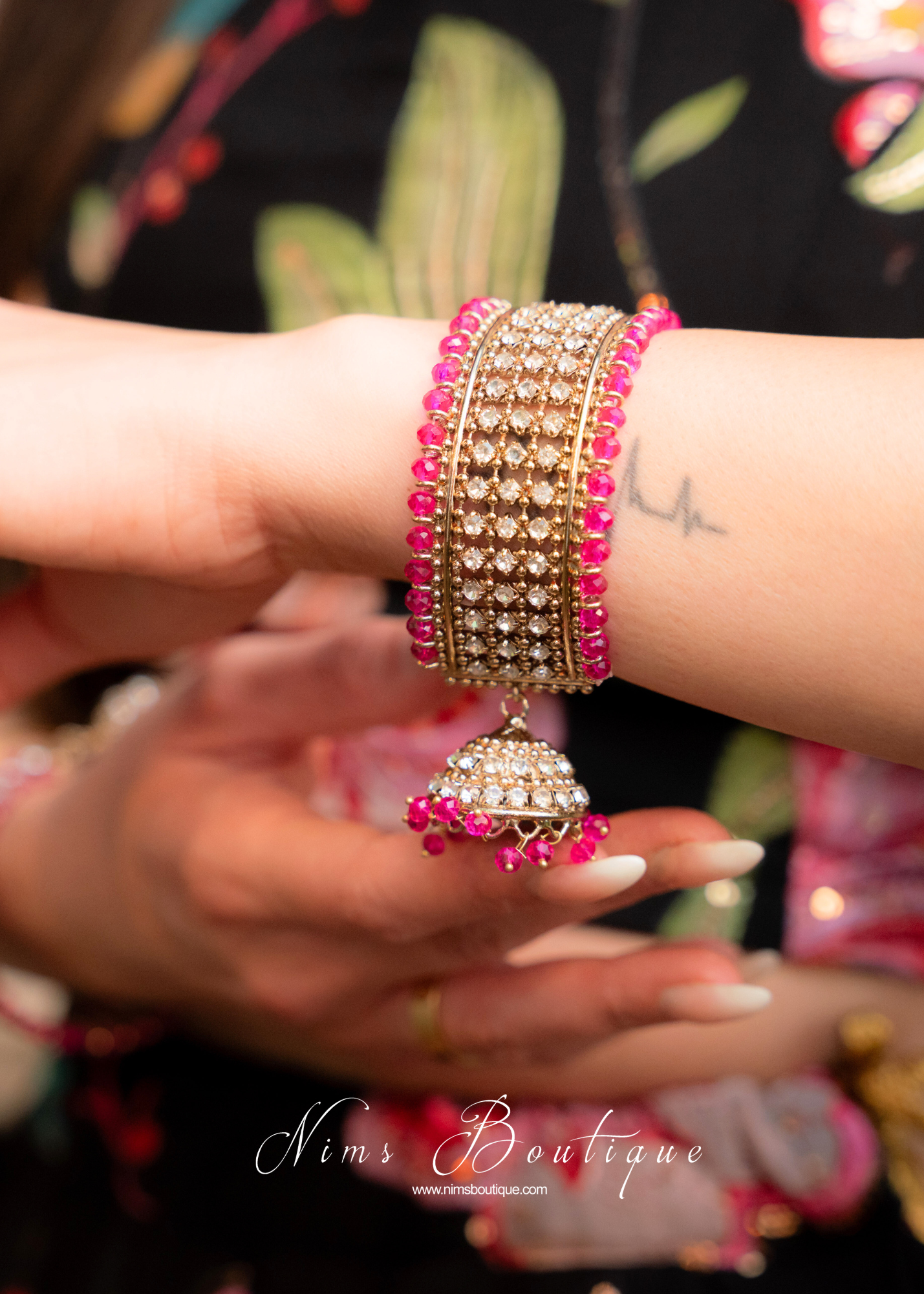 Hot Pink Royal Bracelet with Jhumka