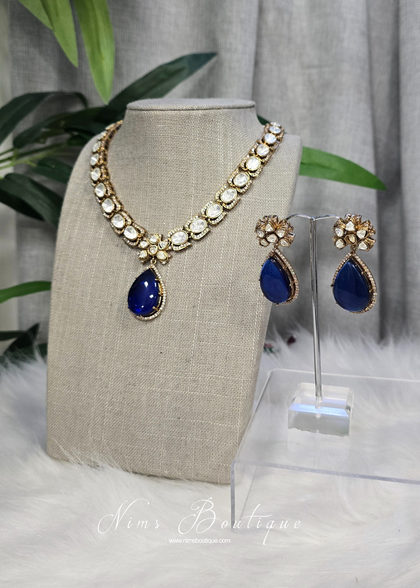 Saanvi Navy Stone Jewellery Set