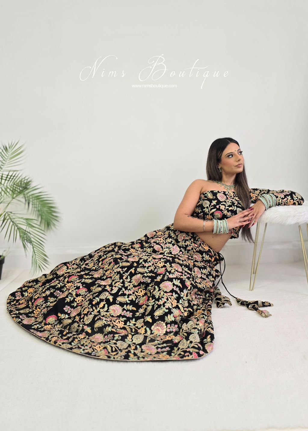 Amrita Black Multicolour One Shoulder Lehnga (sizes 8-14)