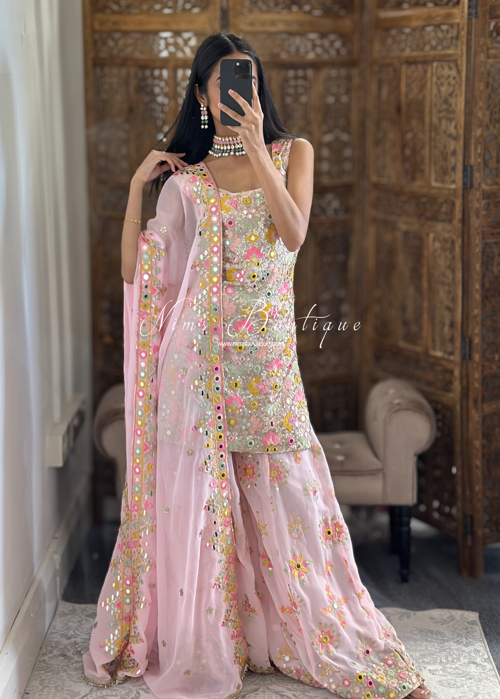 Cienna Luxury Pink Pastel Sleeveless Sharara Suit (4-18)
