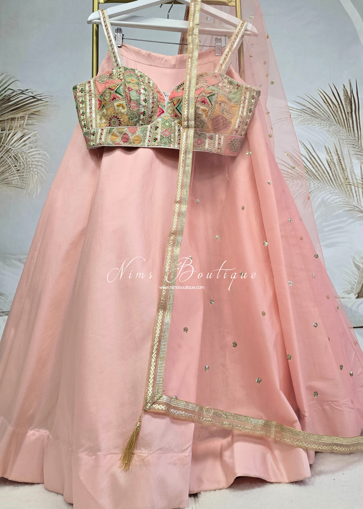 Deep Peach Net Sequin Dupatta/Chunni