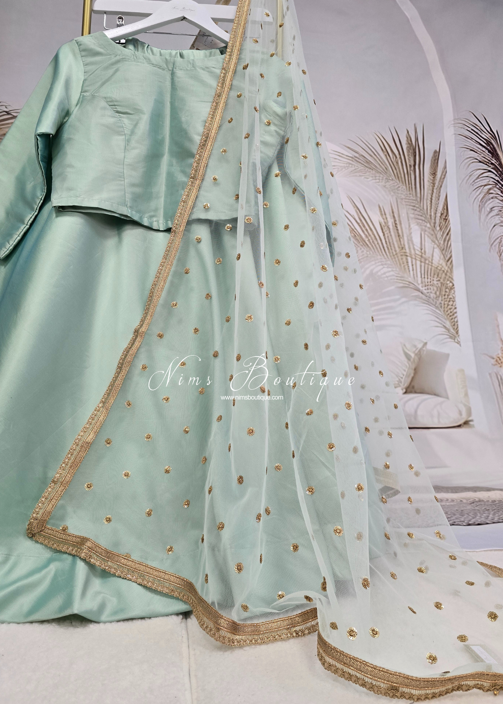 Luxury Light Mint Green Net Sequin Dupatta/Chunni (LNS7)