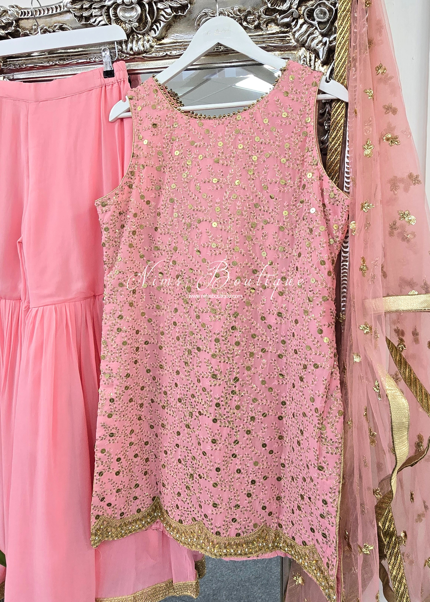 Pink Sequin Gharara Suit (size 12-14)
