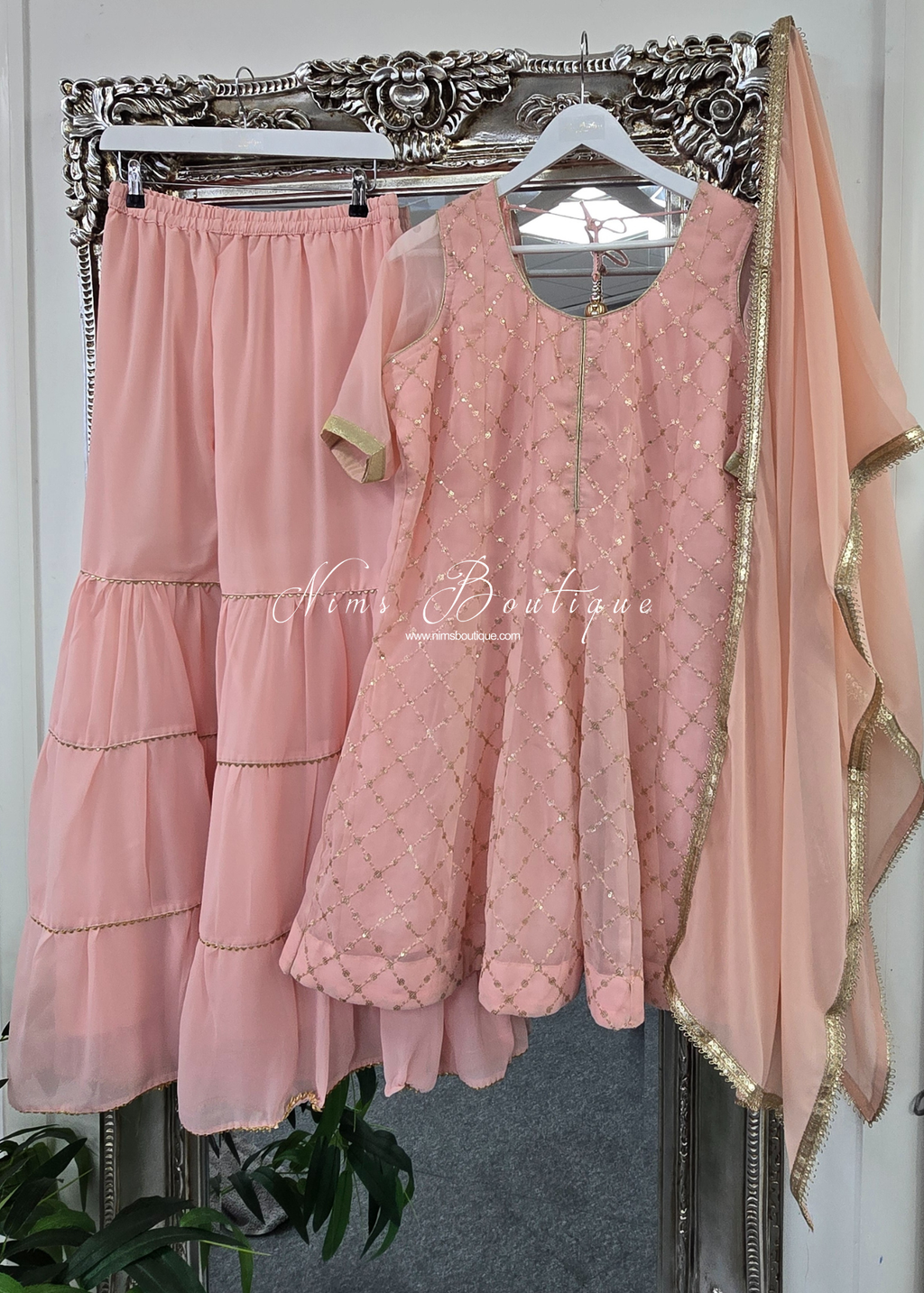Light Peach Sequin Gharara Suit (size 12-14)