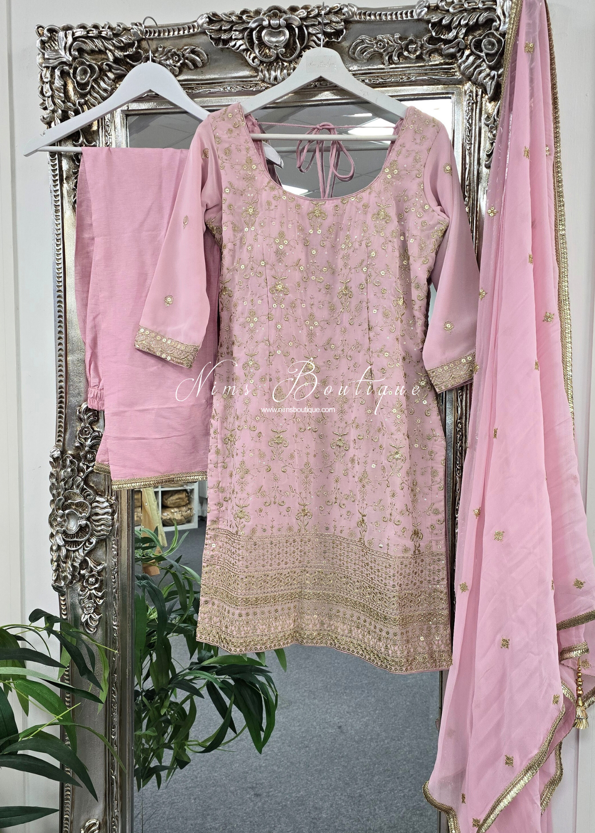 Pink Embroidered Trouser & Pajami Suit (Size 12-14)