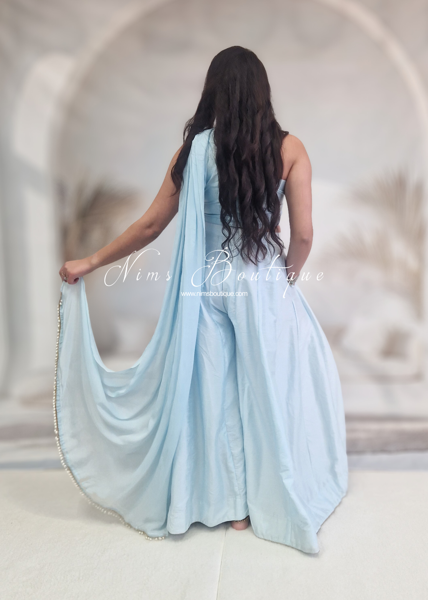 Arya Powder Blue Flared Trousers (sizes 4-14)