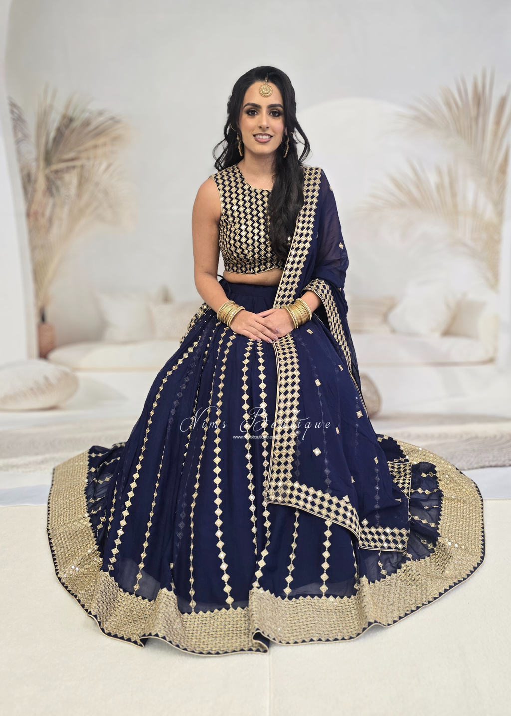 Karina Luxury Sleeveless Navy & Gold Lehnga (sizes 8-14)