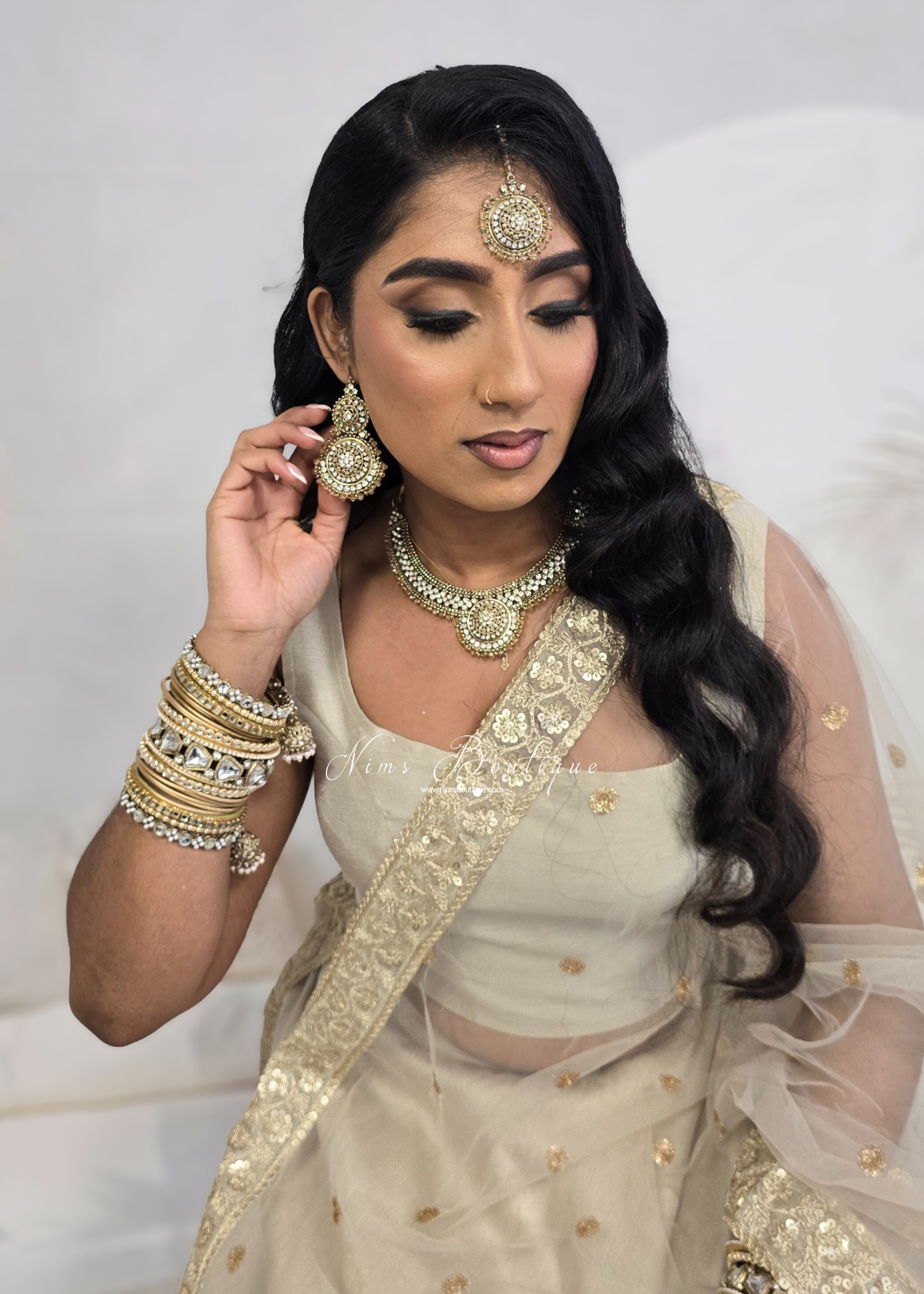 Small Royal Antique Gold Clear Stone Set with Earring Chains