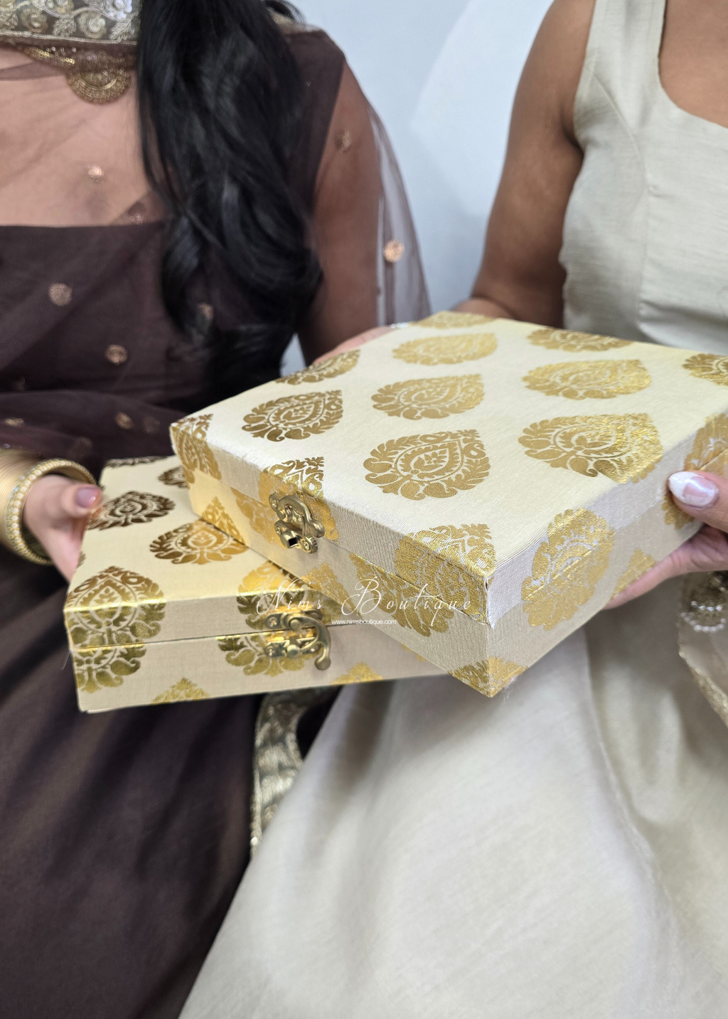 Cream Brocade Silk Square Jewellery Gift Box