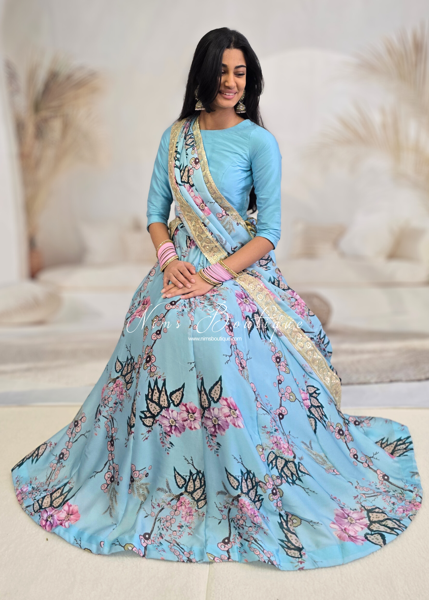 Sky Blue Silk Blouse with sleeves (size 4-18)