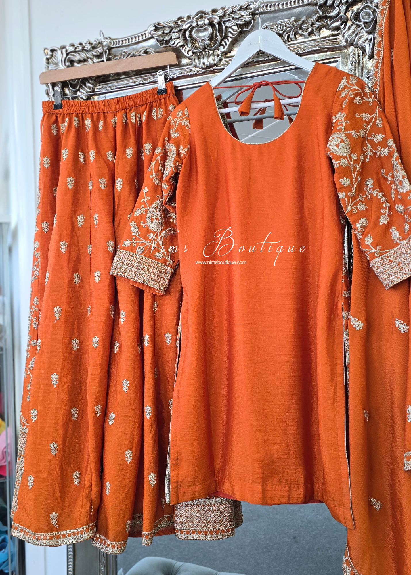 Orange Thread Embroidered Sharara Suit (size 10-12)