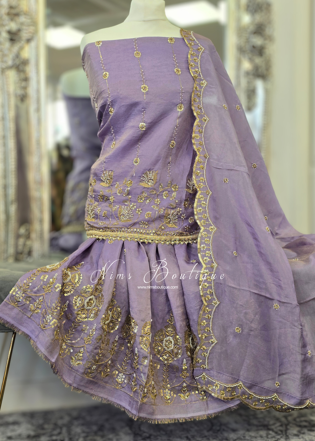 Unstitched Lilac Embroidered Sharara Suit