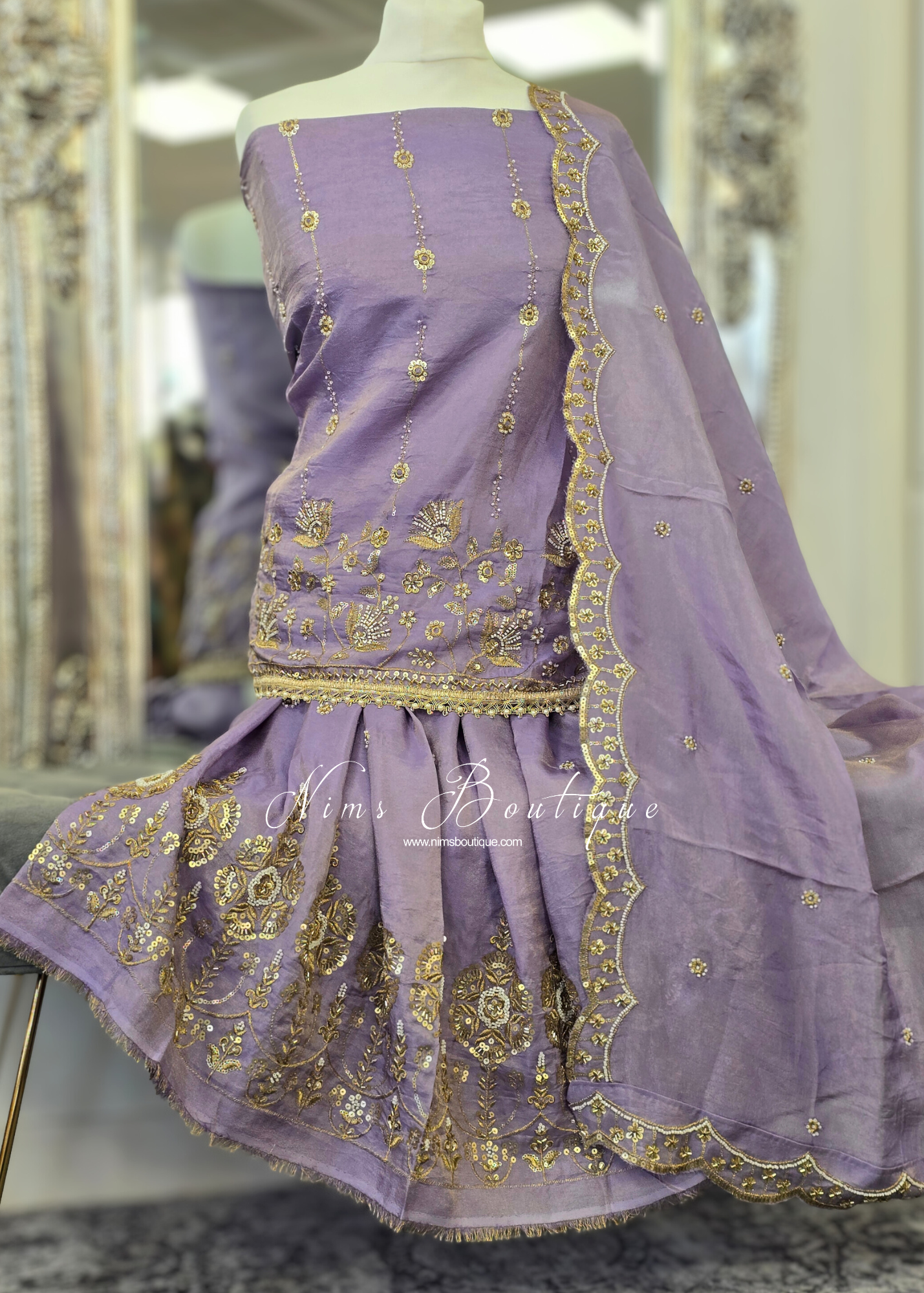 Unstitched Lilac Embroidered Sharara Suit