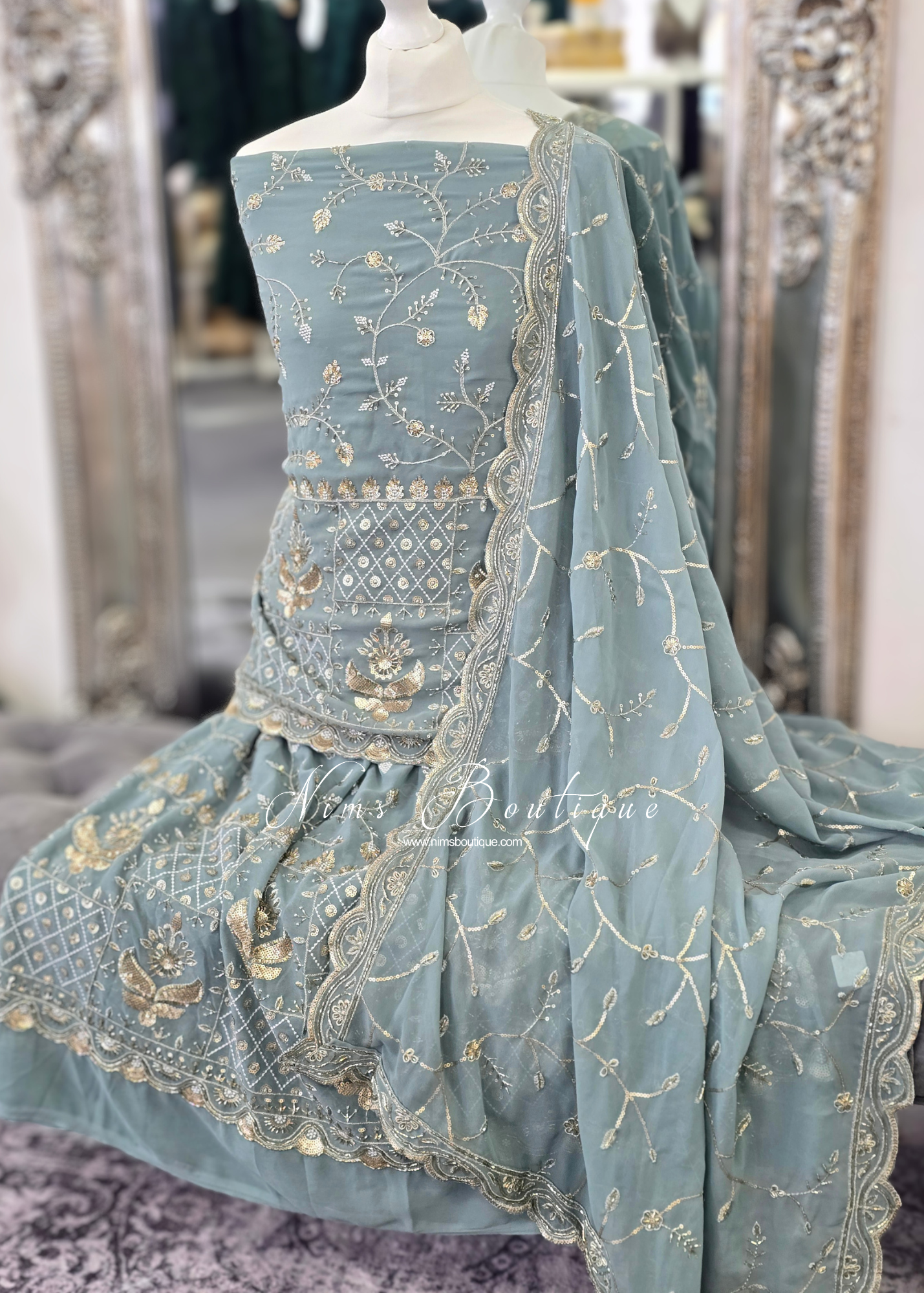 Unstitched Pistachio Green Embroidered Sharara Suit
