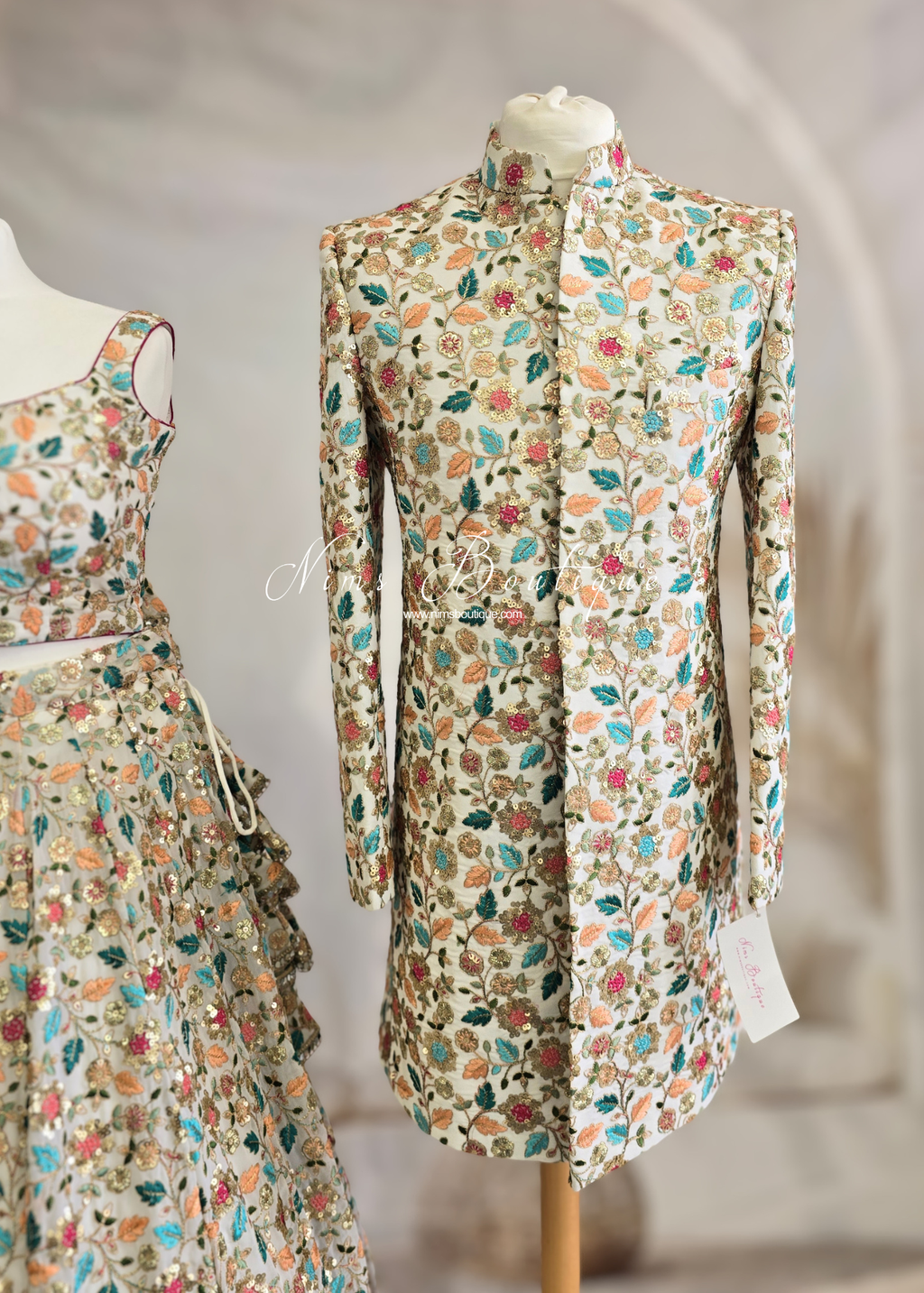 Luxury Ivory Embroidered Mens Sherwani Jacket