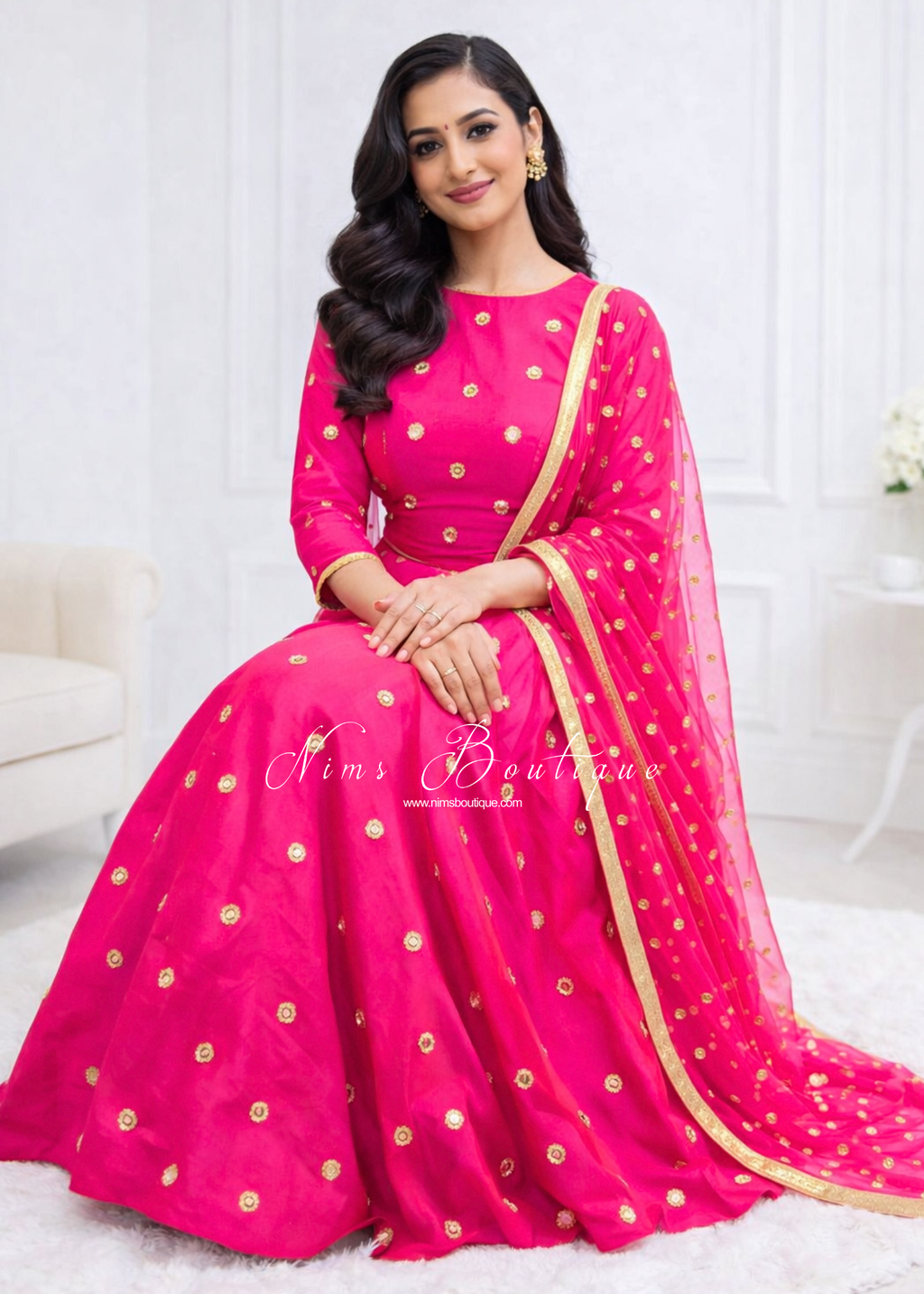 Rani Luxury Hot Pink Silk Mirror Blouse with sleeves (size 6-20)