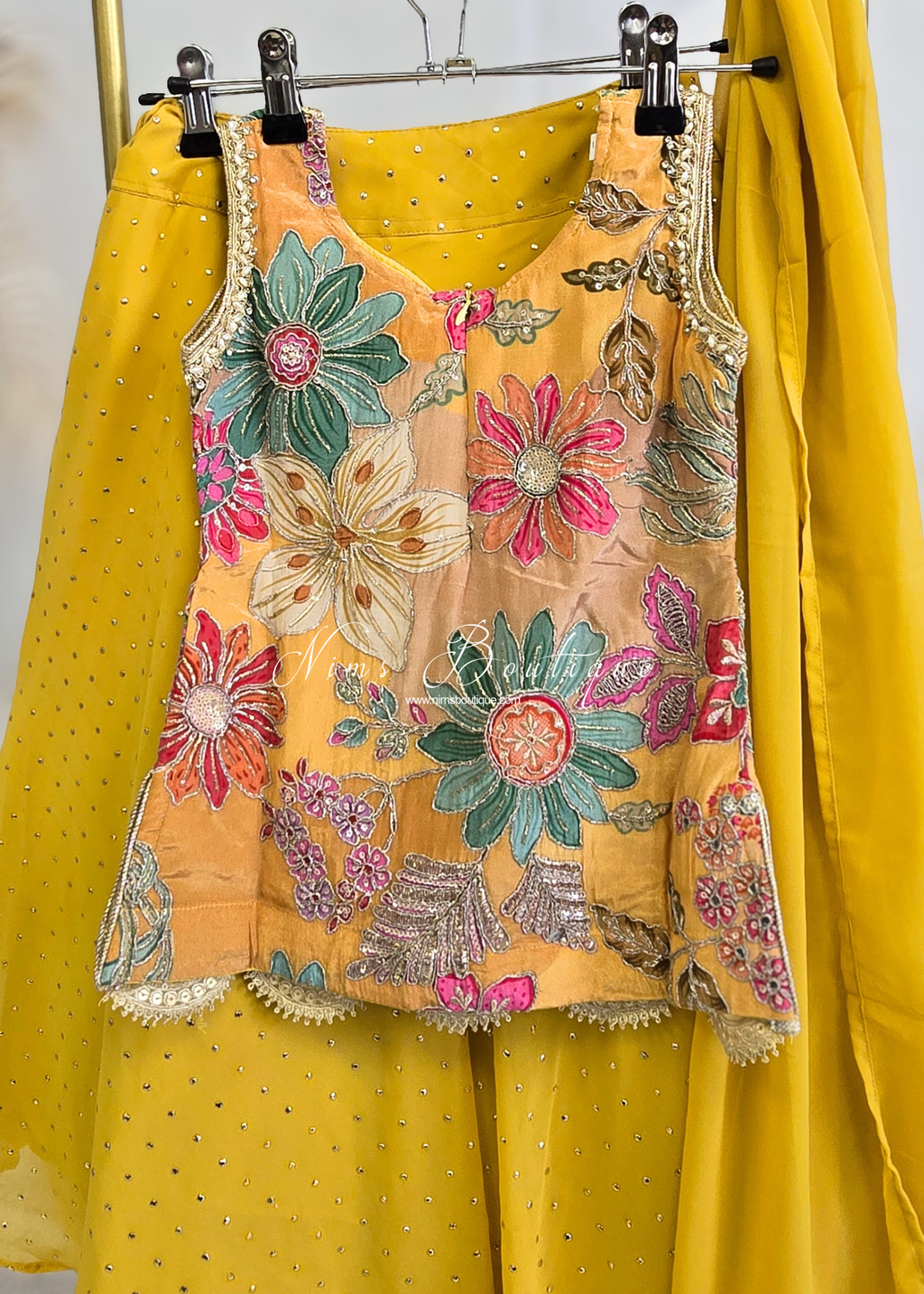 Mustard Floral Kids Lehnga