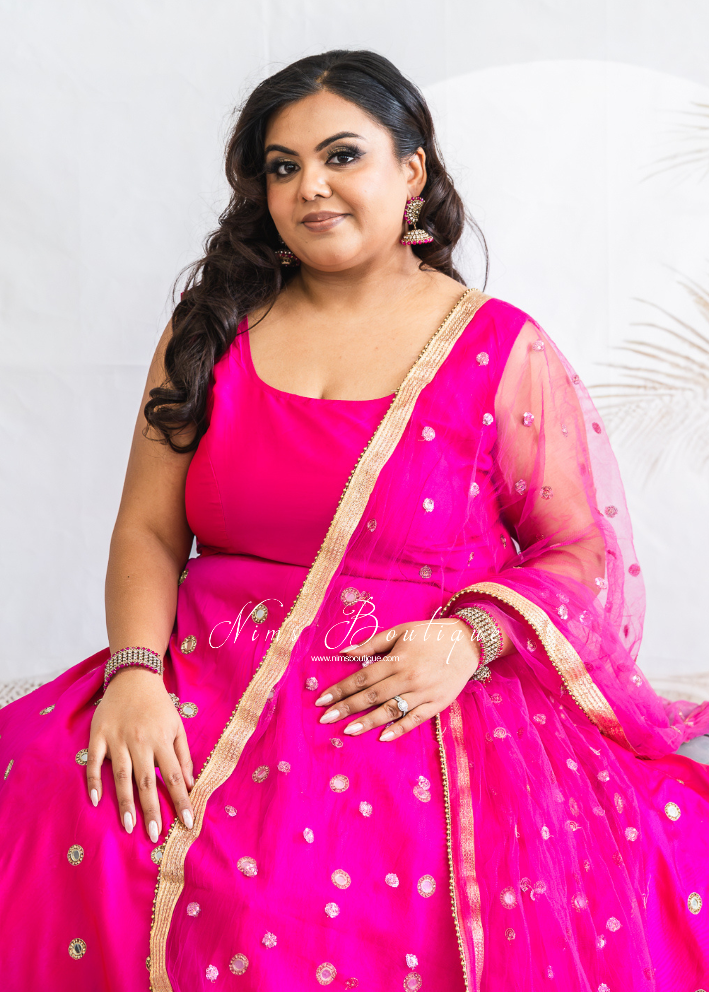 NB Hot Pink Net Sequin Dupatta/Chunni