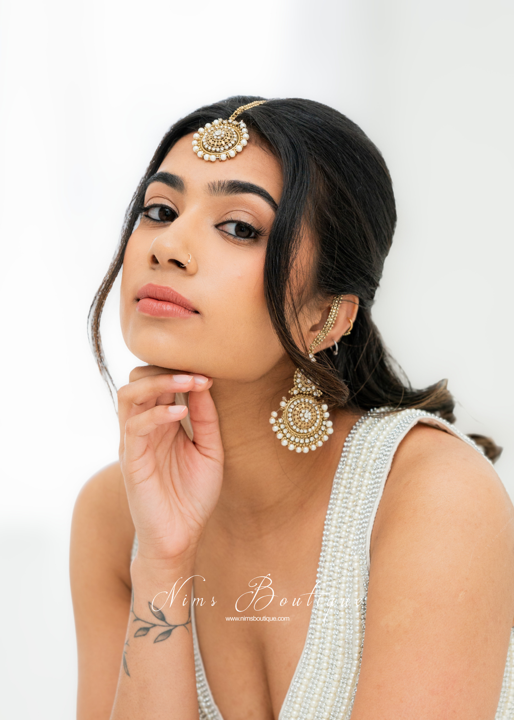 Royal Pearl Tikka Set (with earring chains)