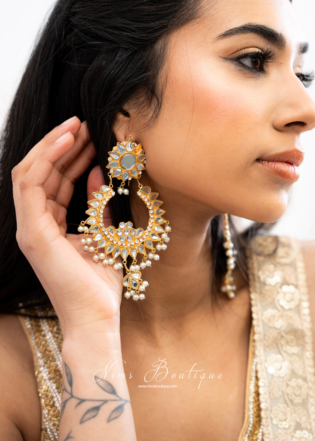 Tanuja Light Gold & Pearl Maharani Earrings