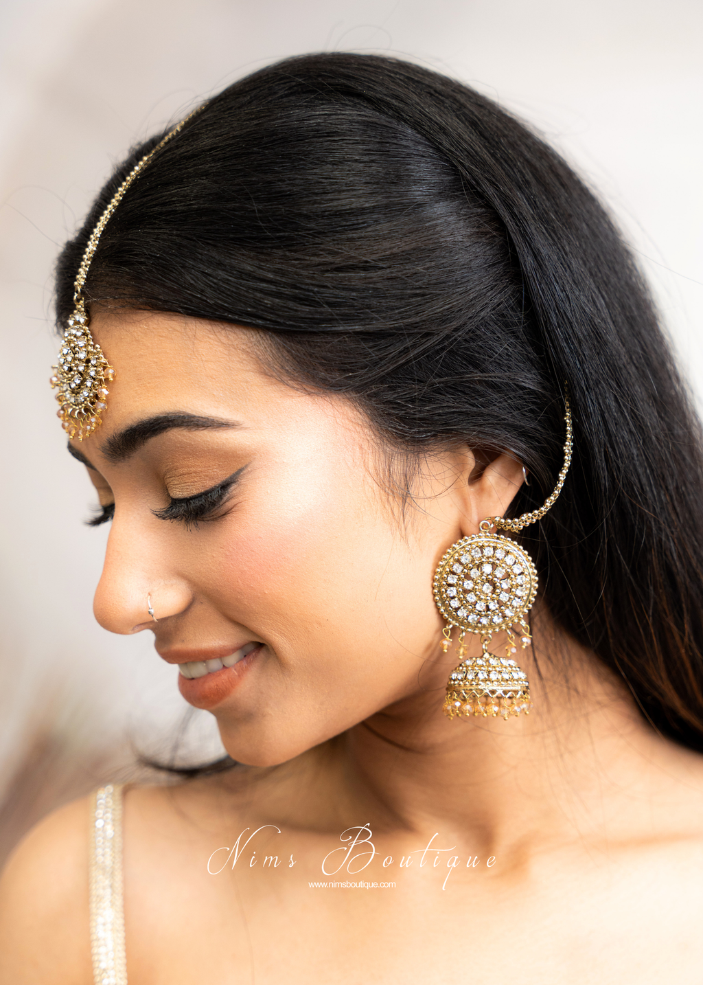 Royal Antique Gold & Clear Stone Tikka Set