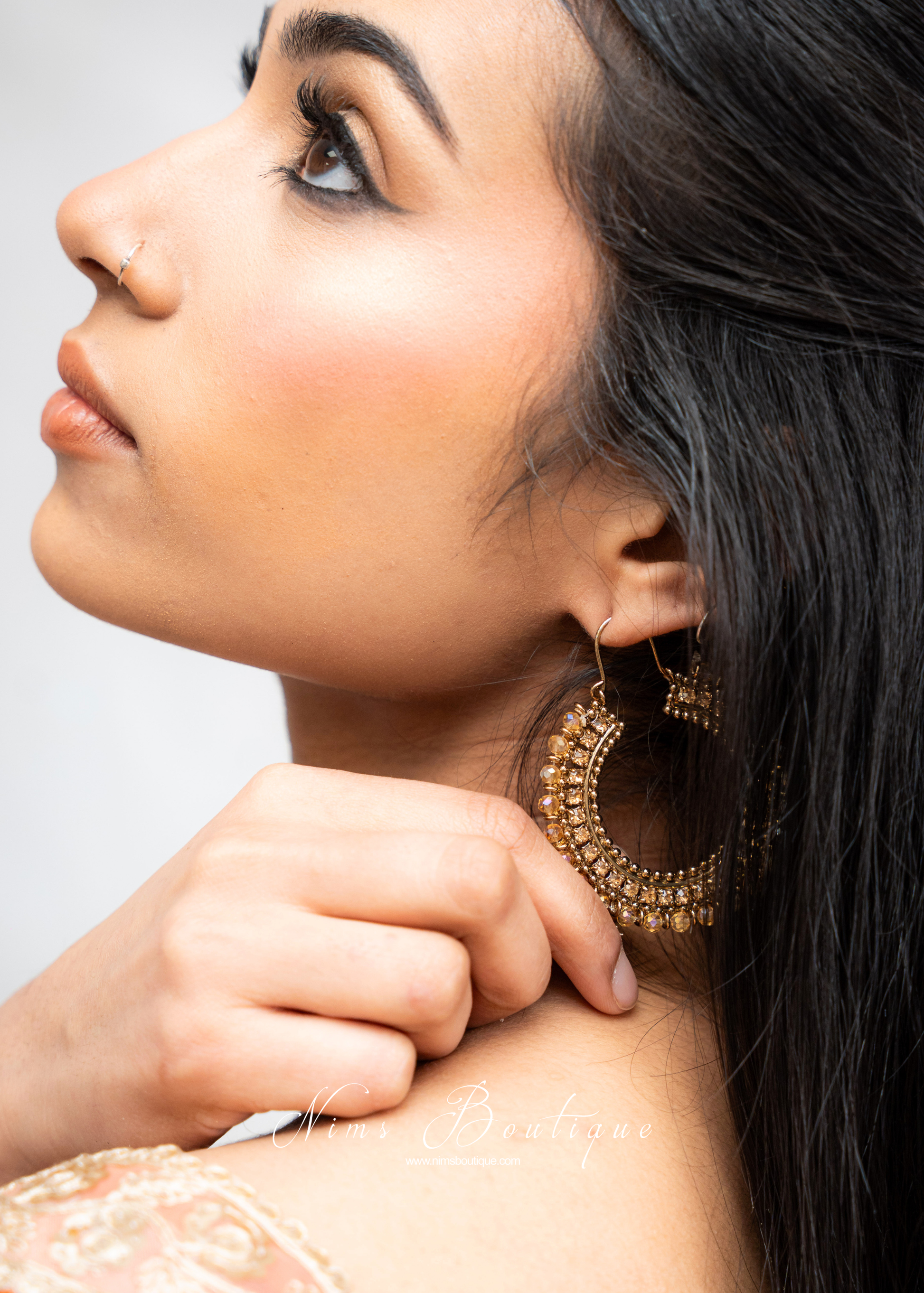 Royal Antique Gold & Gold Stone Bali Hoop earrings