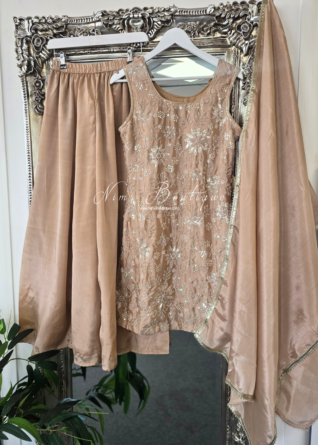 Light Gold Pearl Embellished Sharara Suit (10-12)