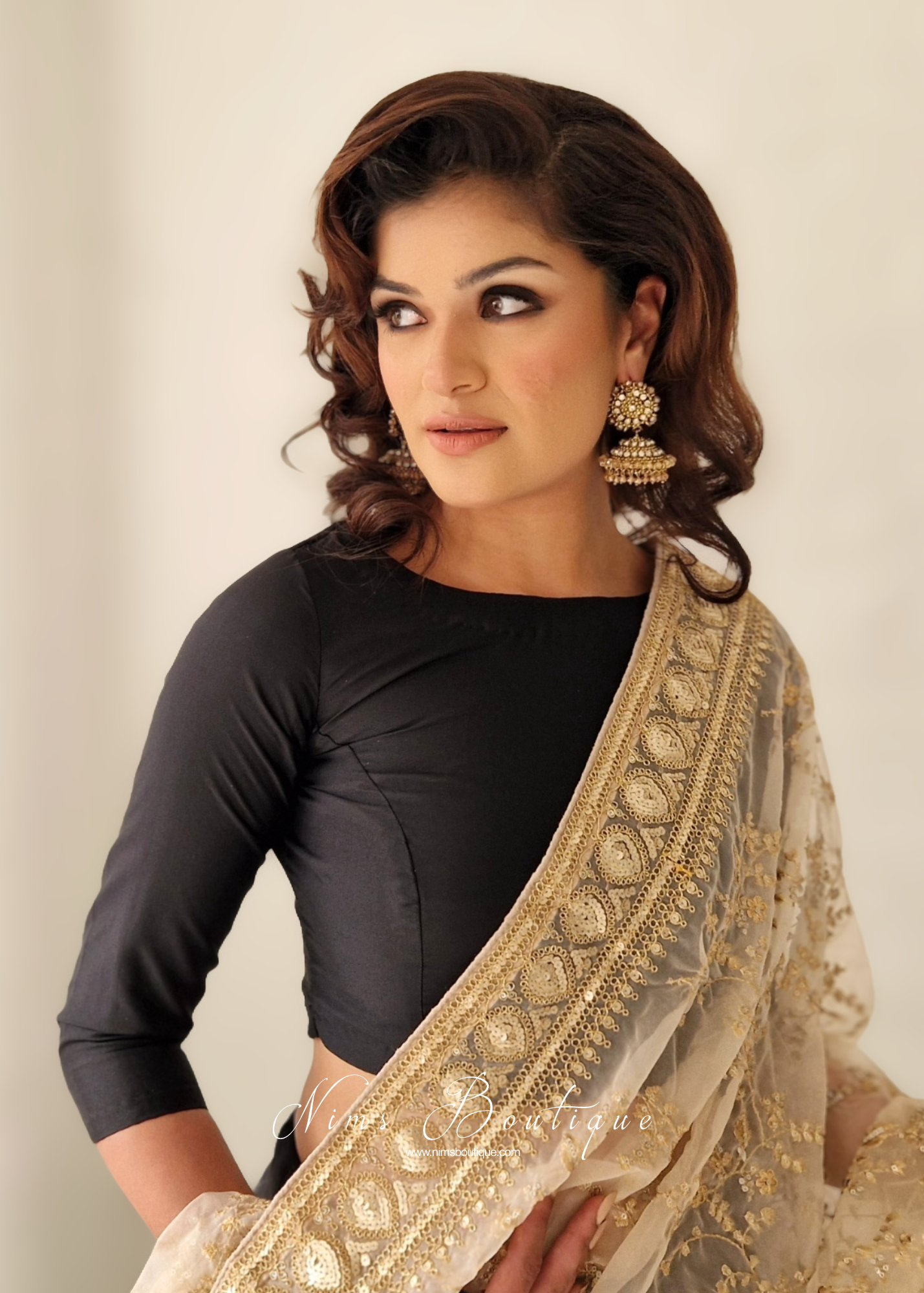 Black Silk High Neck Blouse with sleeves (size 4-26)