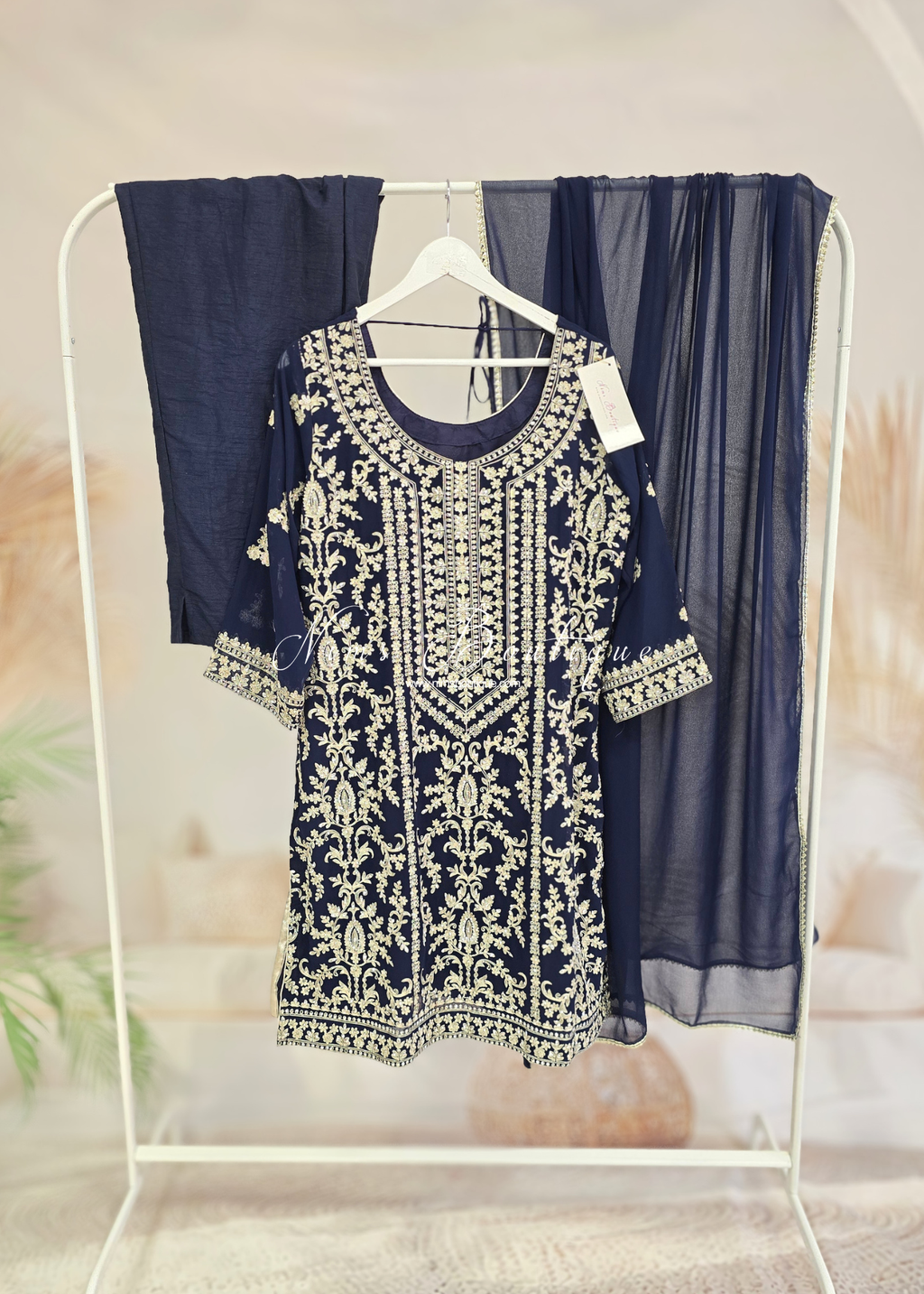 Navy Embroidered Trouser Suit (size 16)