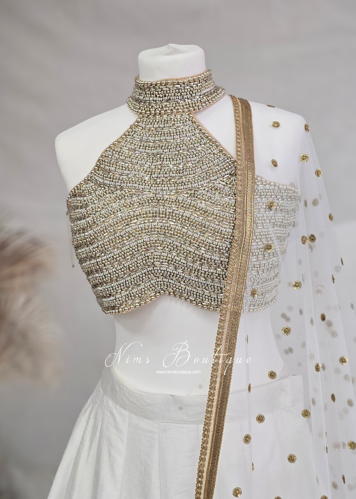 Delilah NB Luxury Ivory Beaded Halterneck Blouse (one size)