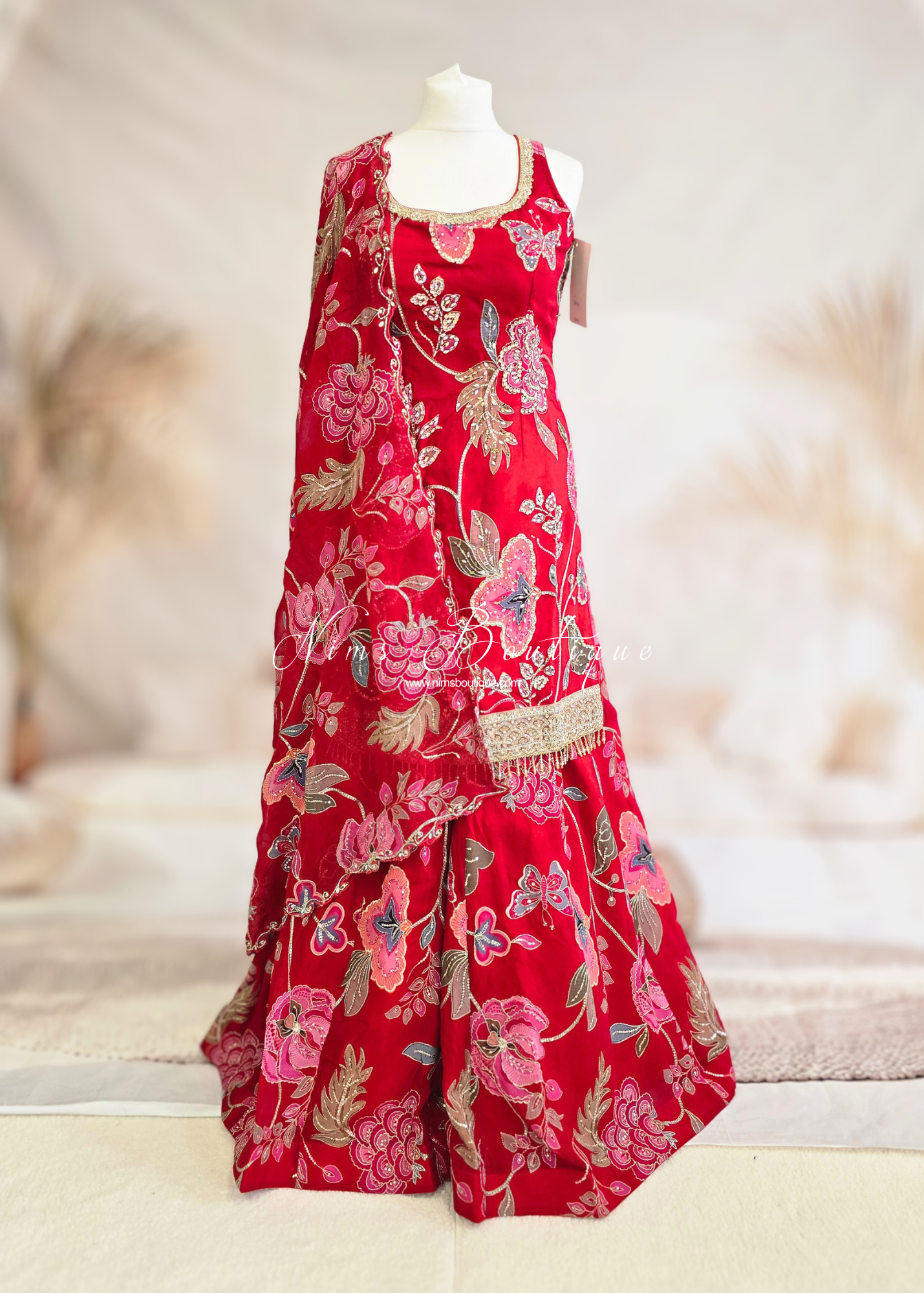 Luxury Red Embellished Gharara Suit (size 10-12)