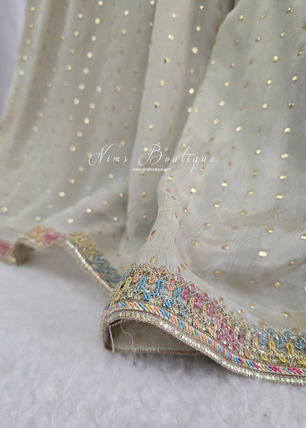Cream Frock Thread Embroidered Gharara Suit (size 12-14)