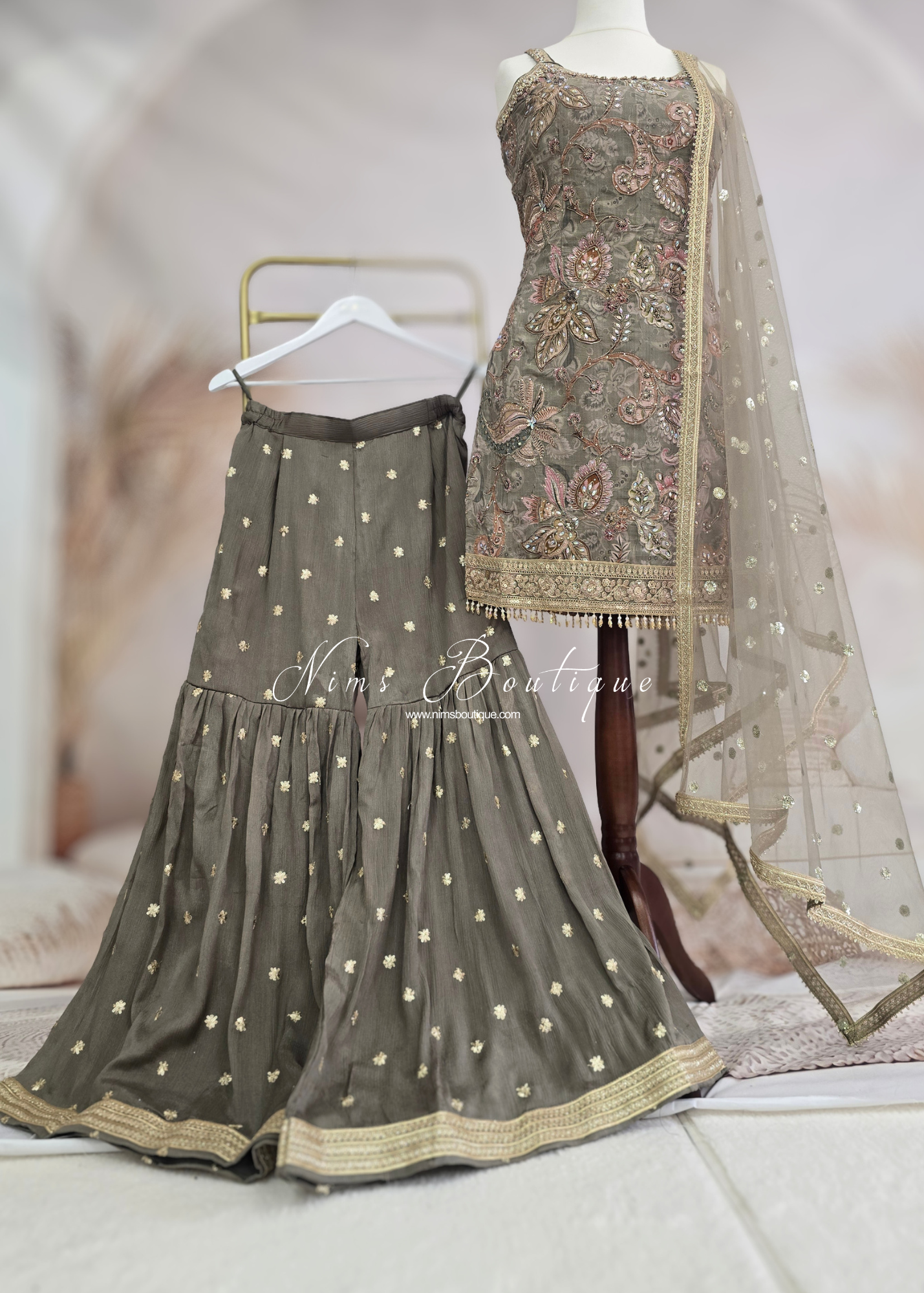 Strap Embellished Gharara Suit (size 12)