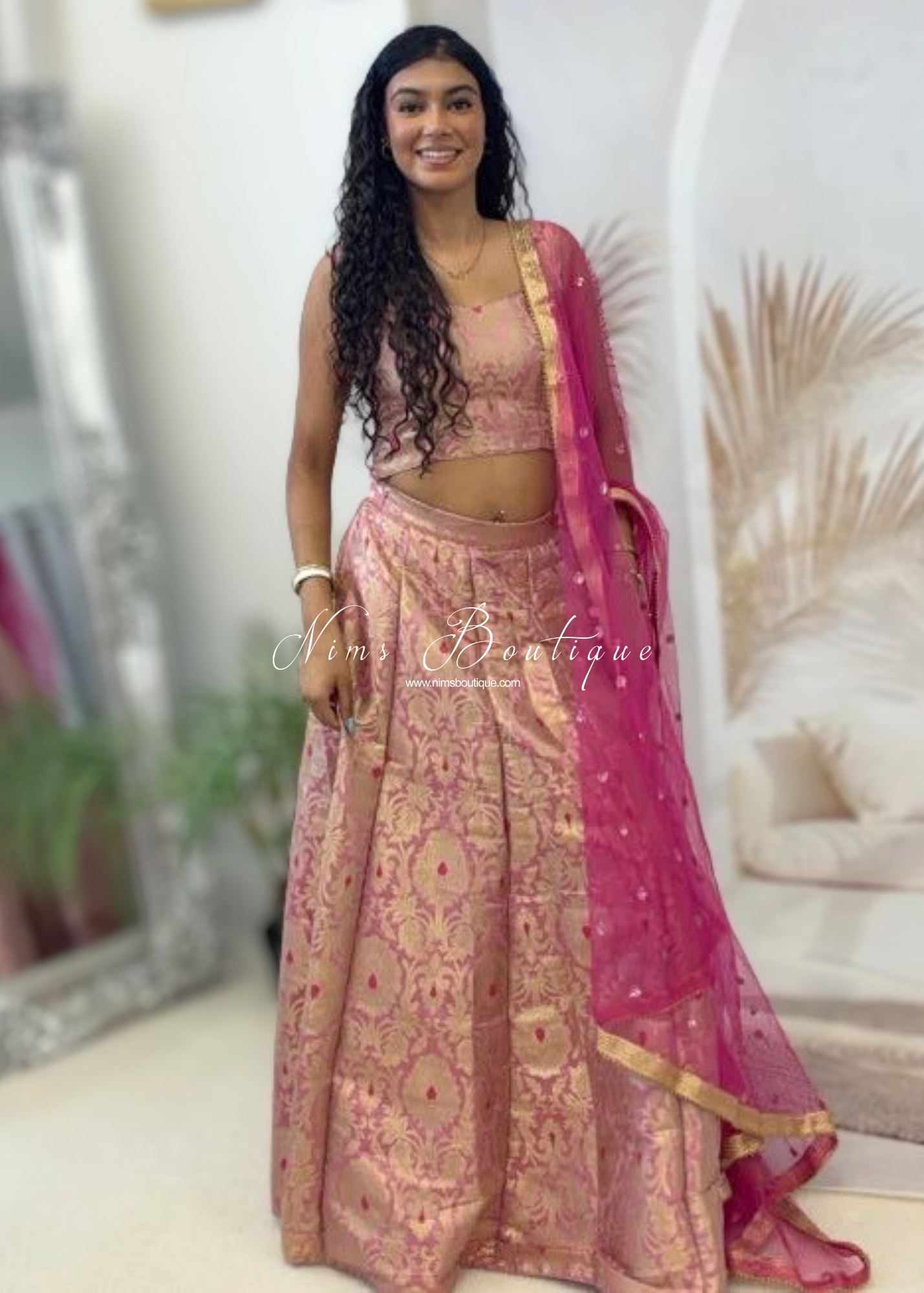 Pink Brocade Sleeveless Blouse (4-16)