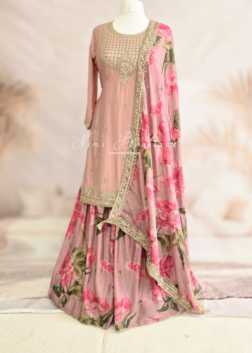 Peach Floral Sharara Suit (Size 12)