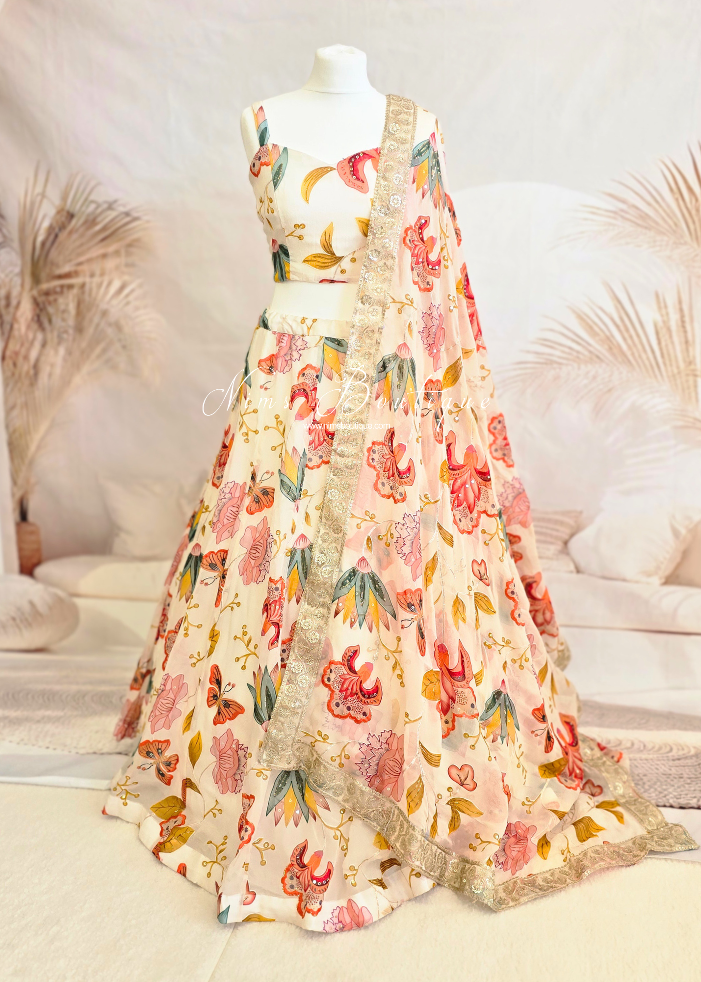 Evelina Ivory & Orange Floral Strap Blouse (sizes 6-12)