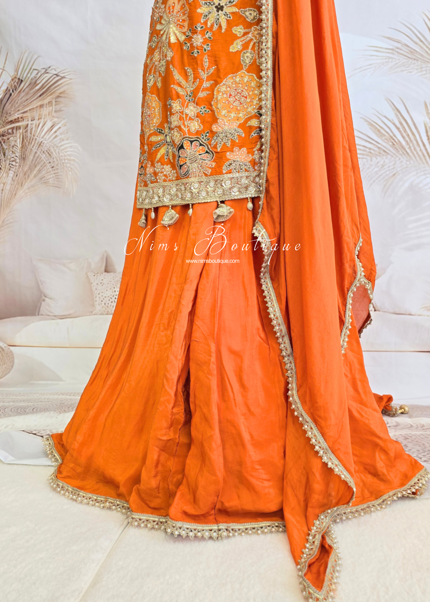 Orange Multicolour Embroidered Sharara Suit (Size 10-12)