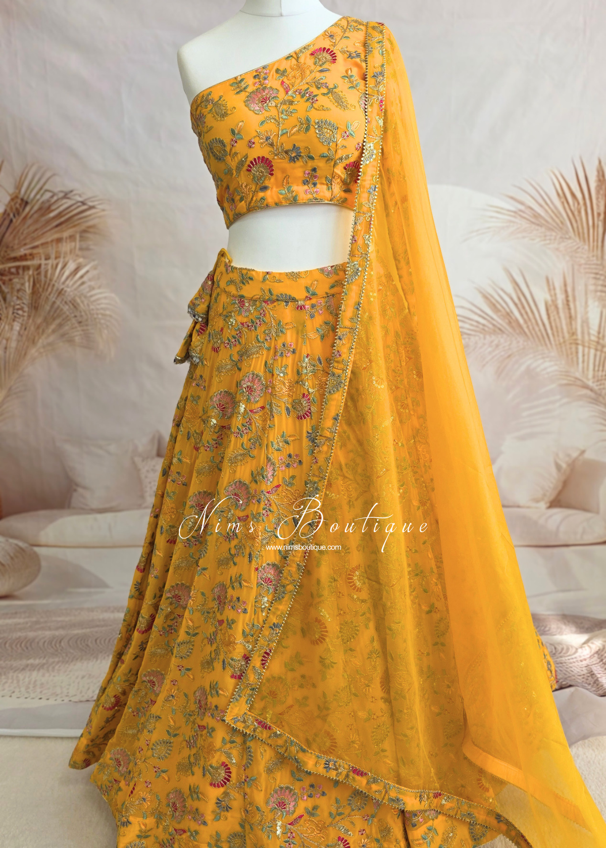 Amrita Yellow Multicolour One Shoulder Lehnga (sizes 6-18)