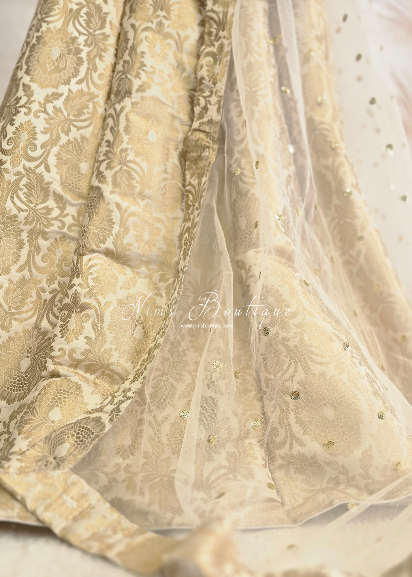 Ivory Brocade & Net Sequin Dupatta/Chunni