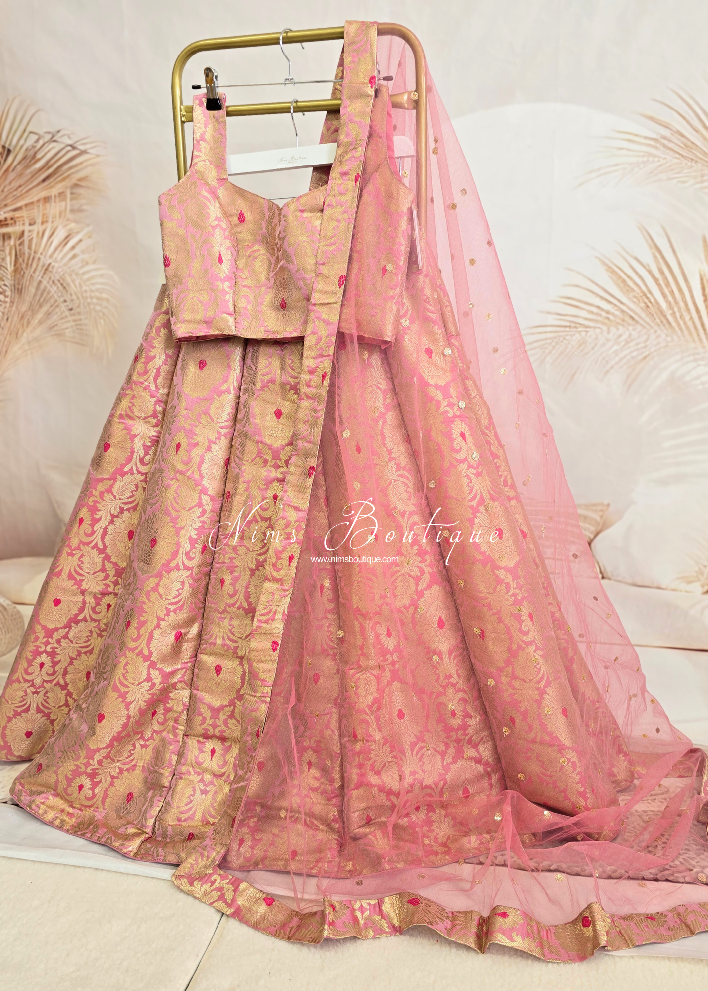 Jasmine Pink Brocade & Net Sequin Dupatta/Chunni
