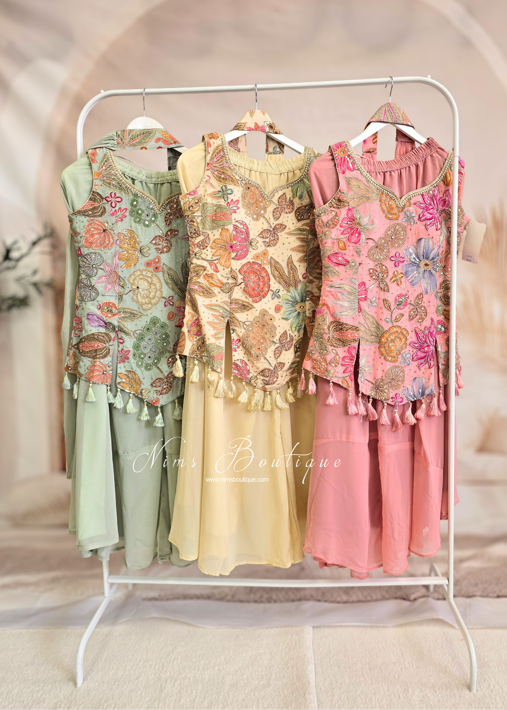 Pastel Embroidered Tassel Sharara Suit (size 10-12)