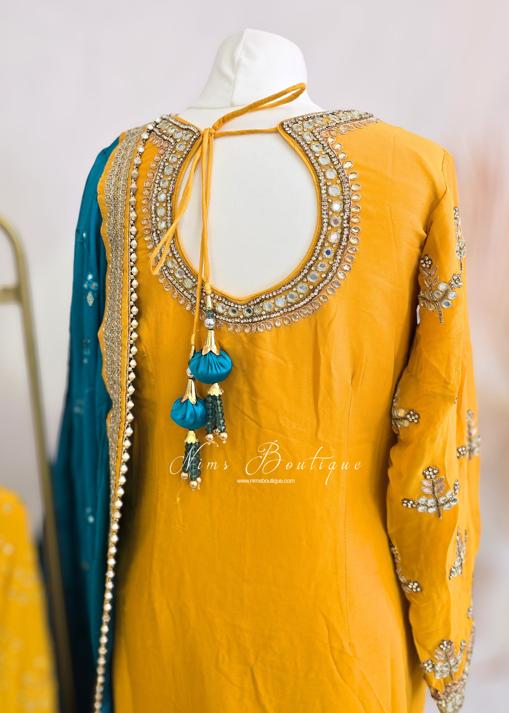 Mustard and Teal Gharara Suit (size 12-14)