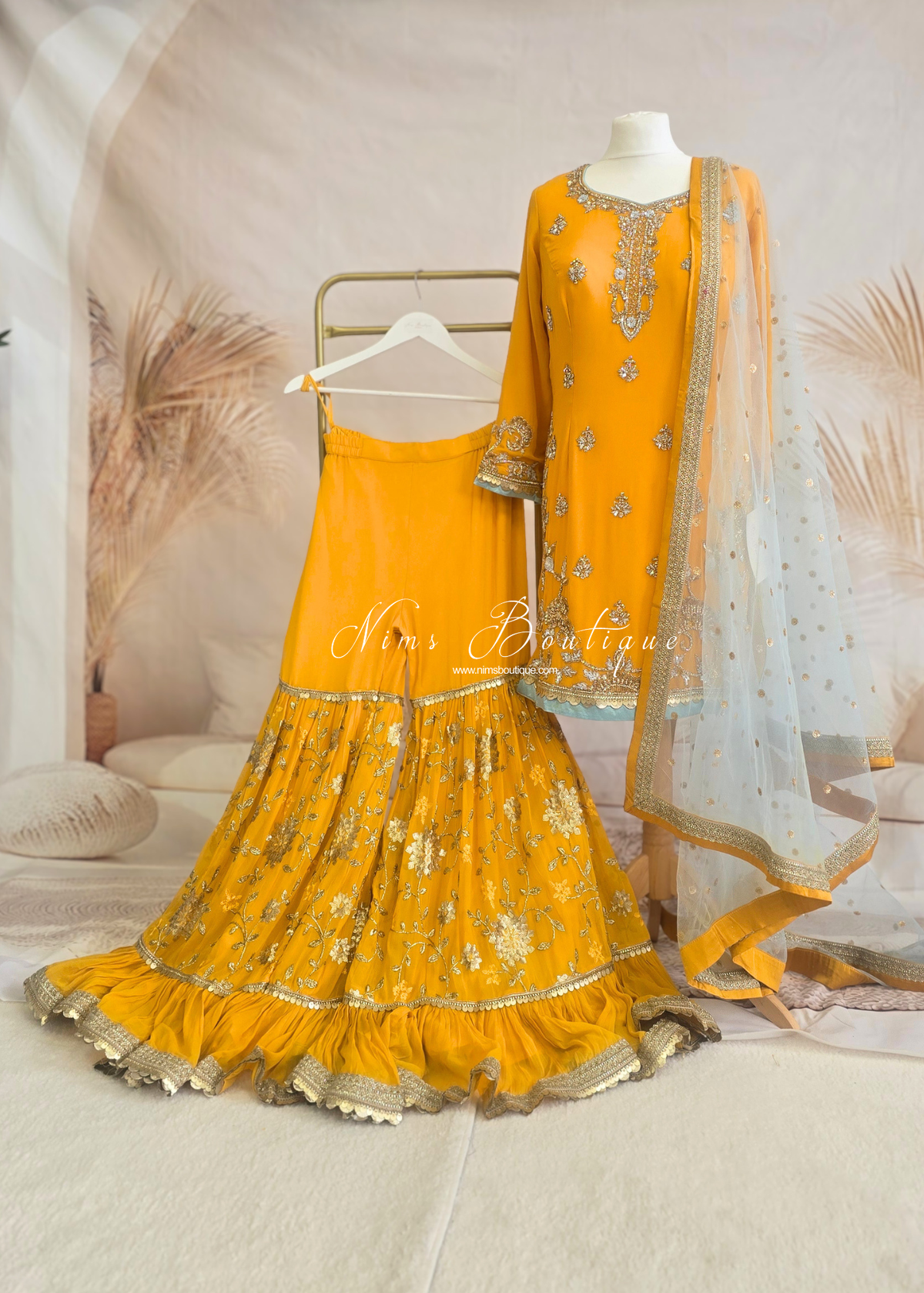 Mustard & Light Blue Gharara Suit (size 10-12)