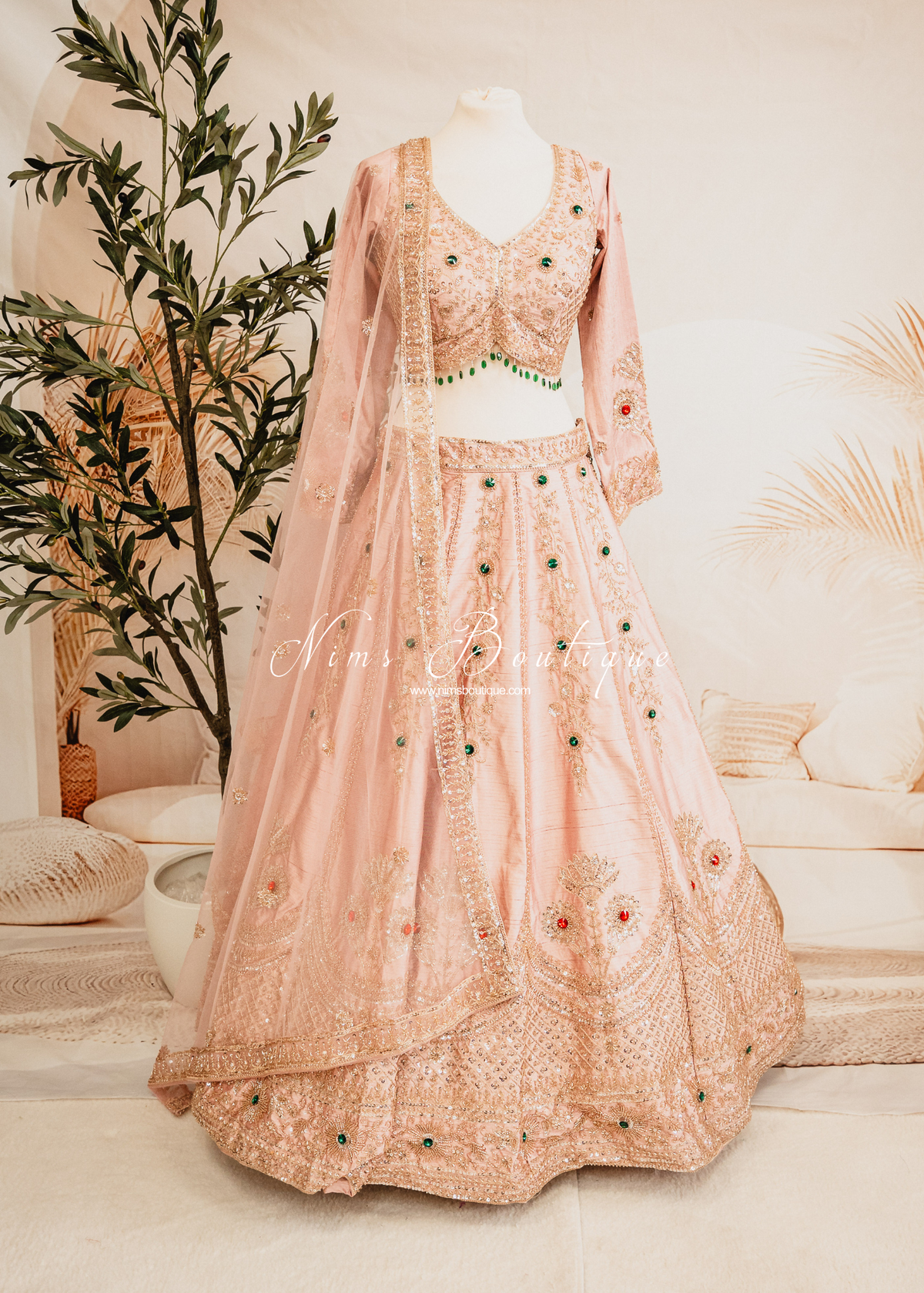 Luxury Blush Pink Raw Silk Lehenga (size 12)
