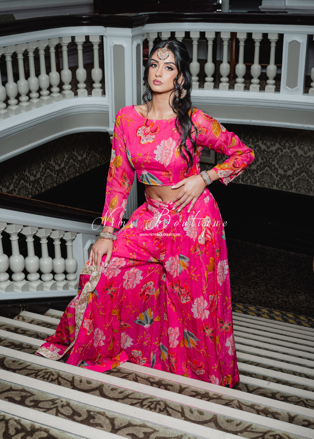 Lillianna Hot Pink Floral readymade trousers (size 4-22)
