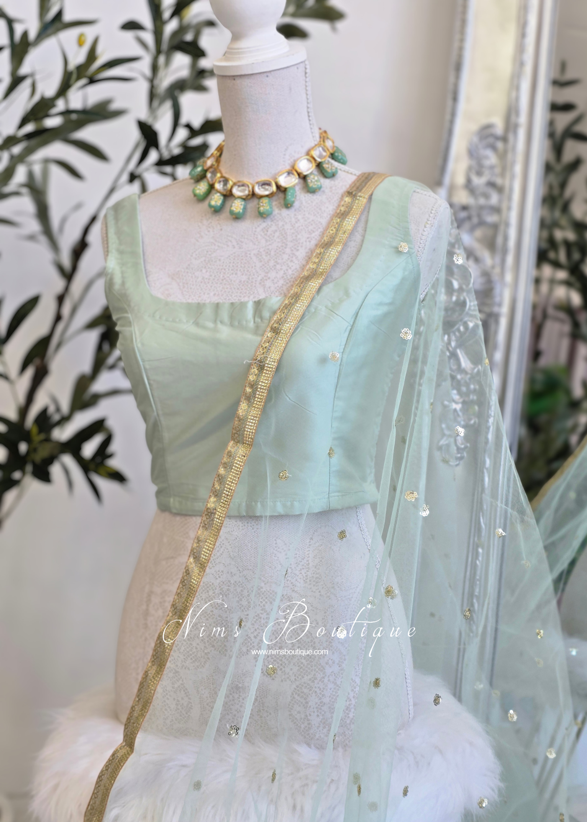 NB Dusky Mint Net Sequin Dupatta/Chunni