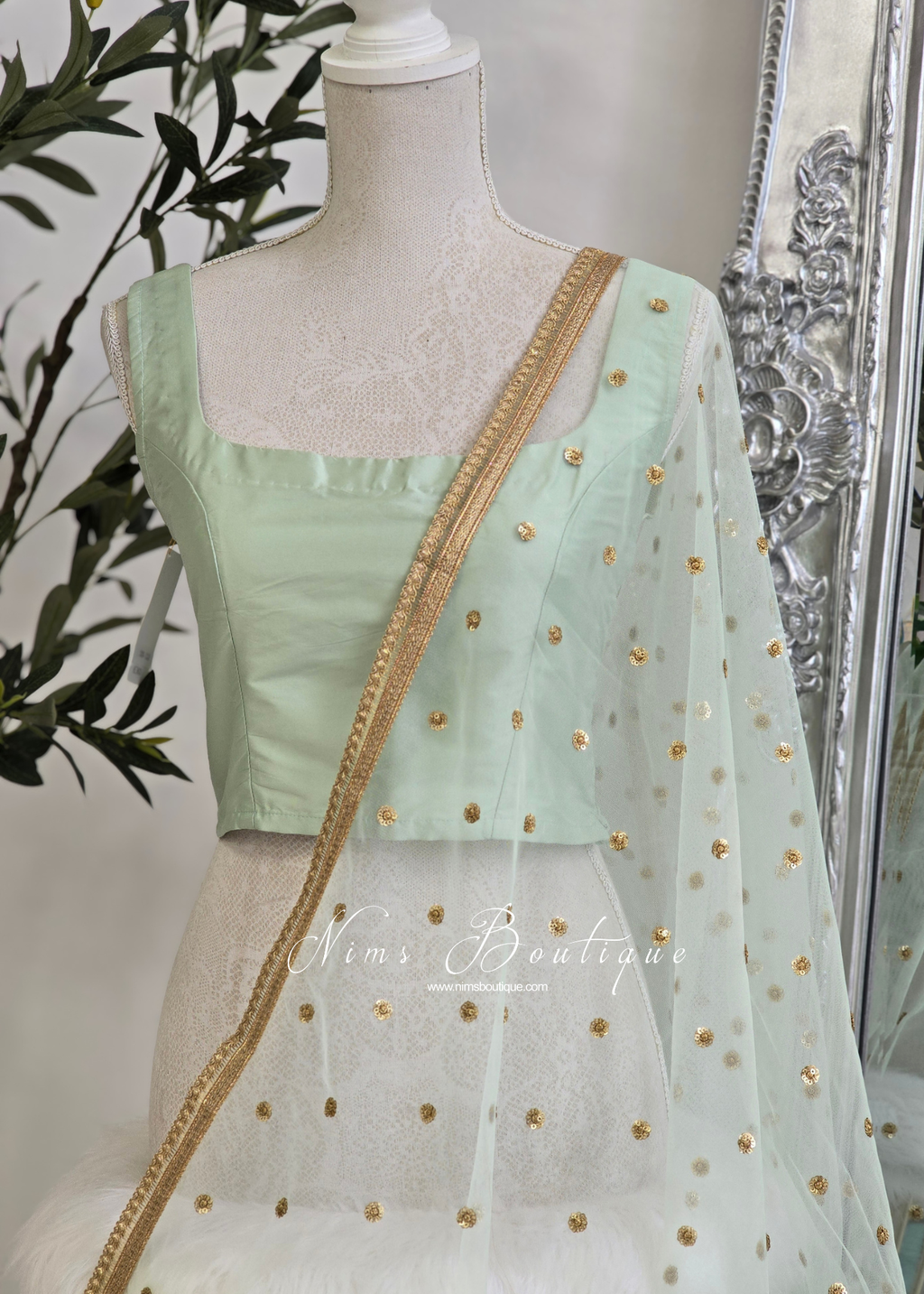 Luxury Mint Green Net Sequin Dupatta/Chunni (LNS9)