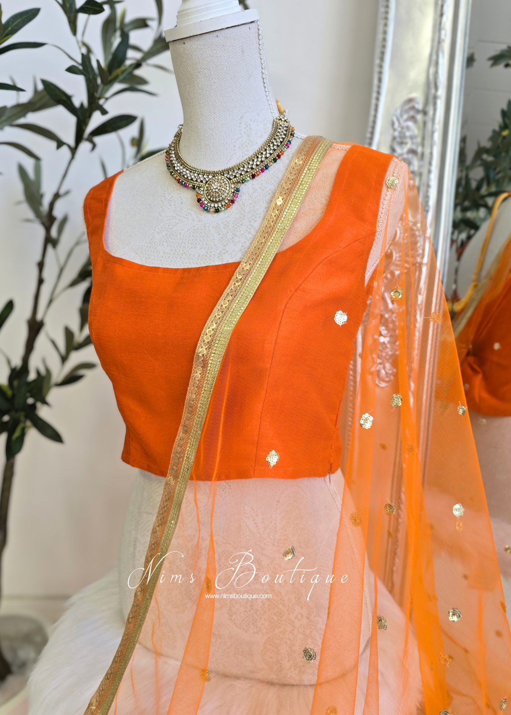 NB Orange Net Sequin Dupatta/Chunni