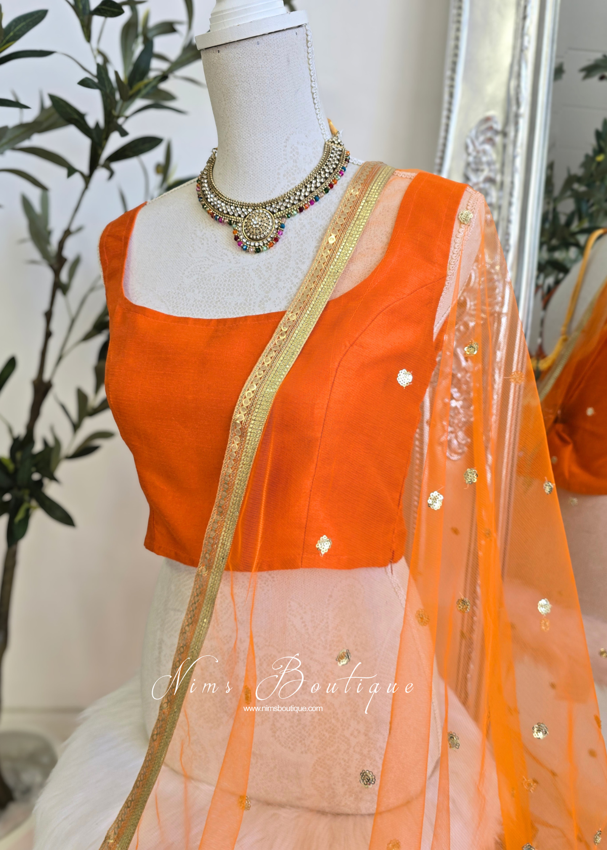 NB Orange Net Sequin Dupatta/Chunni