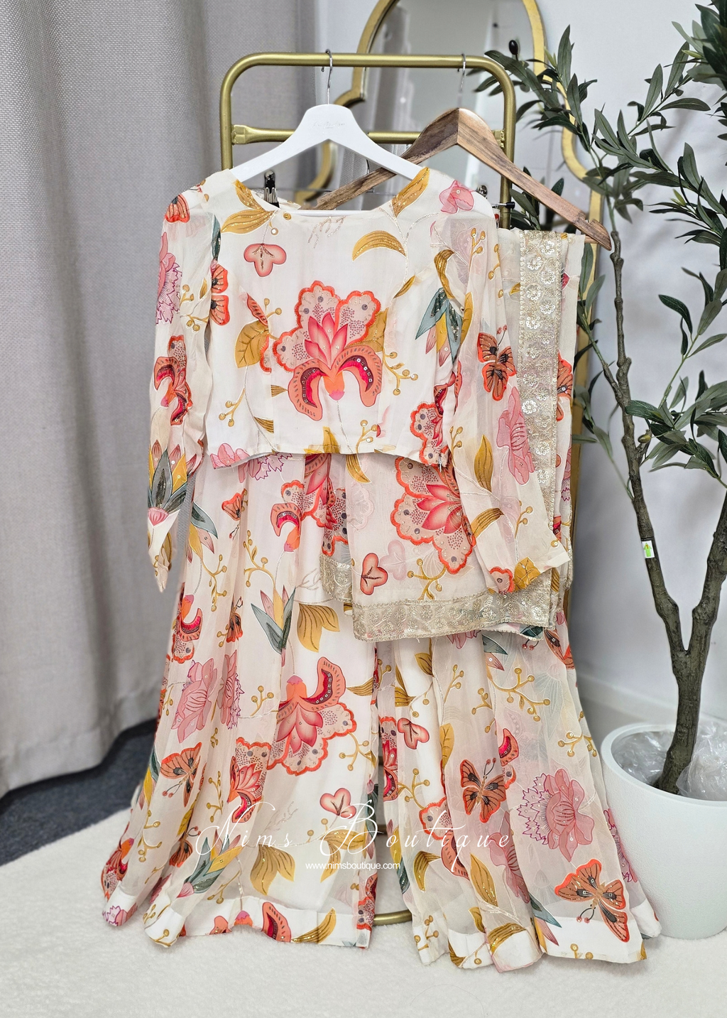Evelina Ivory & Orange Floral Long Sleeve Blouse (sizes 6-26)